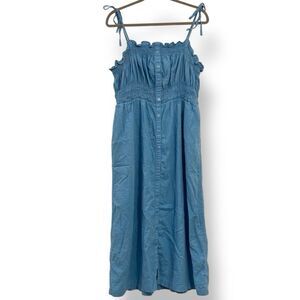 Juniors' SO® Smocked Button Midi/Maxi Linen Dress Blue SZ EXTRA LARGE XL Pockets